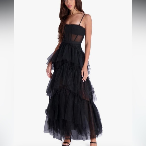 BCBGMAXAZRIA Girls Velvet Tulle Dress in Black
